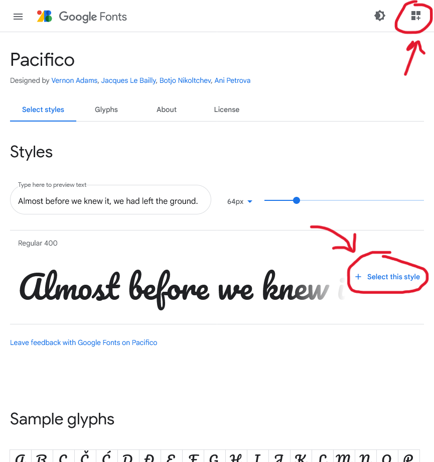 Screenshot of Google Font.